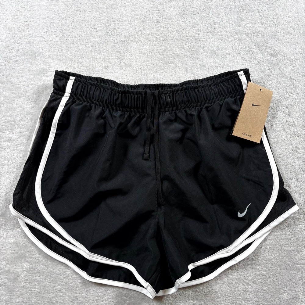 Nike Dri Fit‎ Tempo Running Shorts Womens Small Black White Drawstring Workout